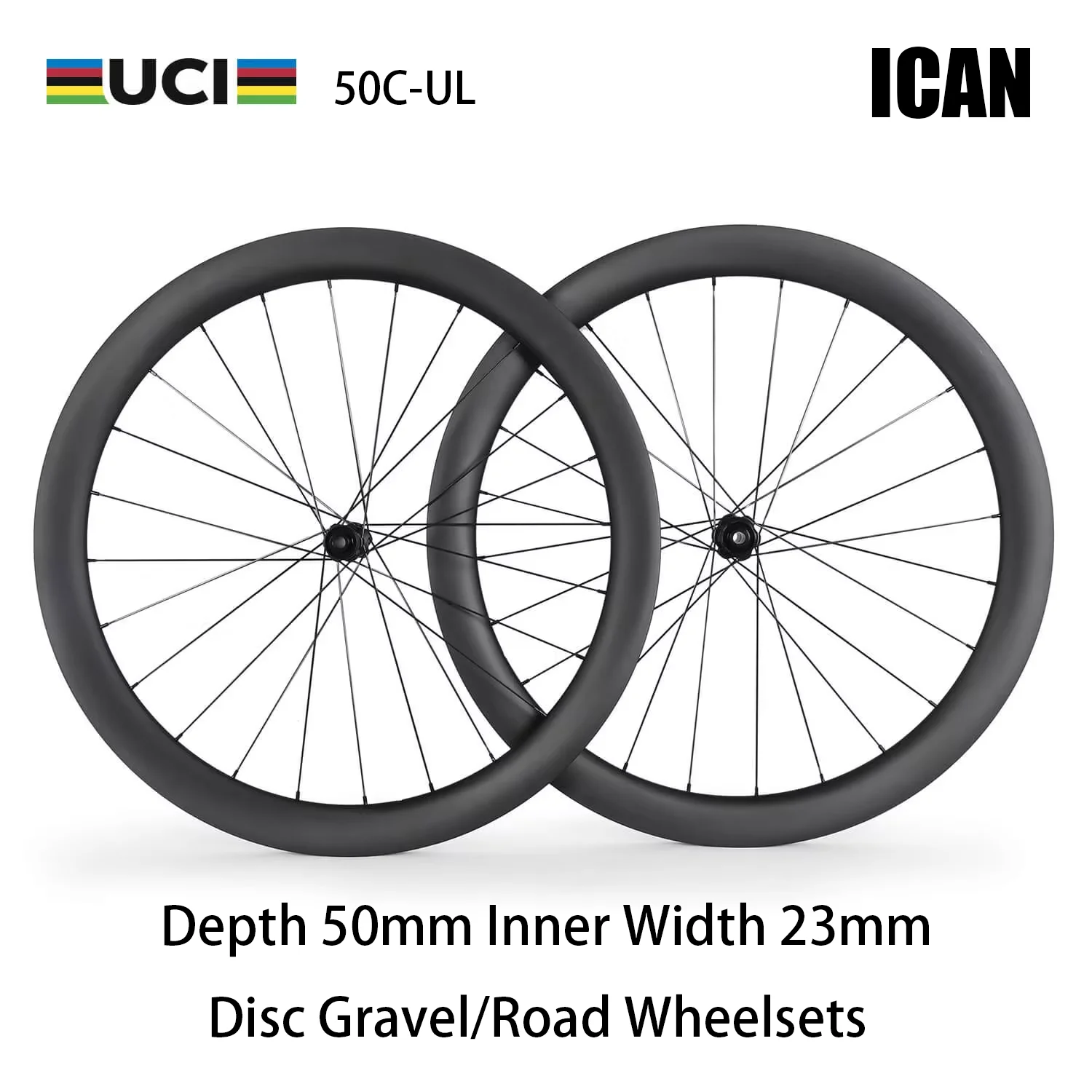 

ICAN Superlight Depth 50mm Inner Width 23mm Disc Carbon Gravel/Road 29erWheelsets Add UCI Hub D24 Includes Sapim Spokes UD Matte