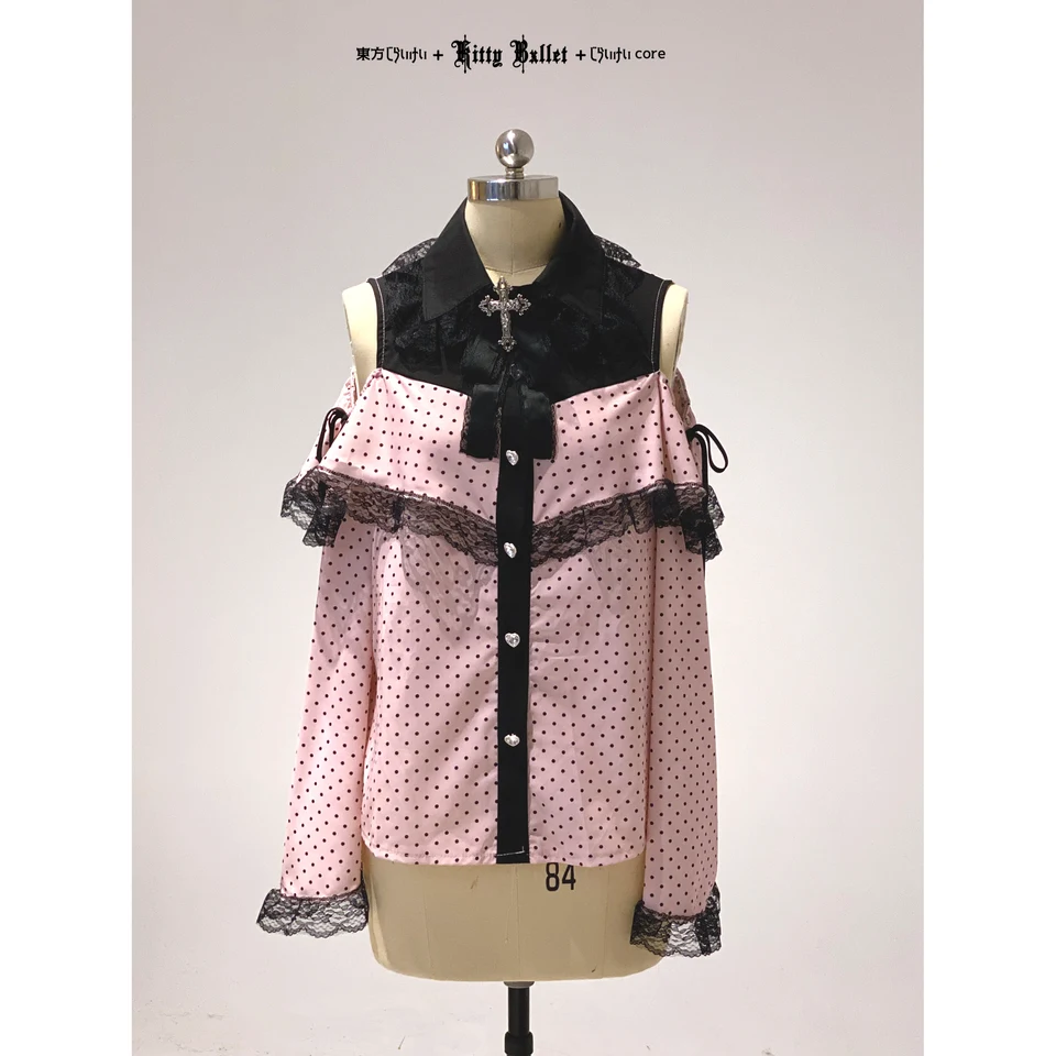 KittyBxllet Original Lolita Shirt Lace Spliced Off-Shoulder Long