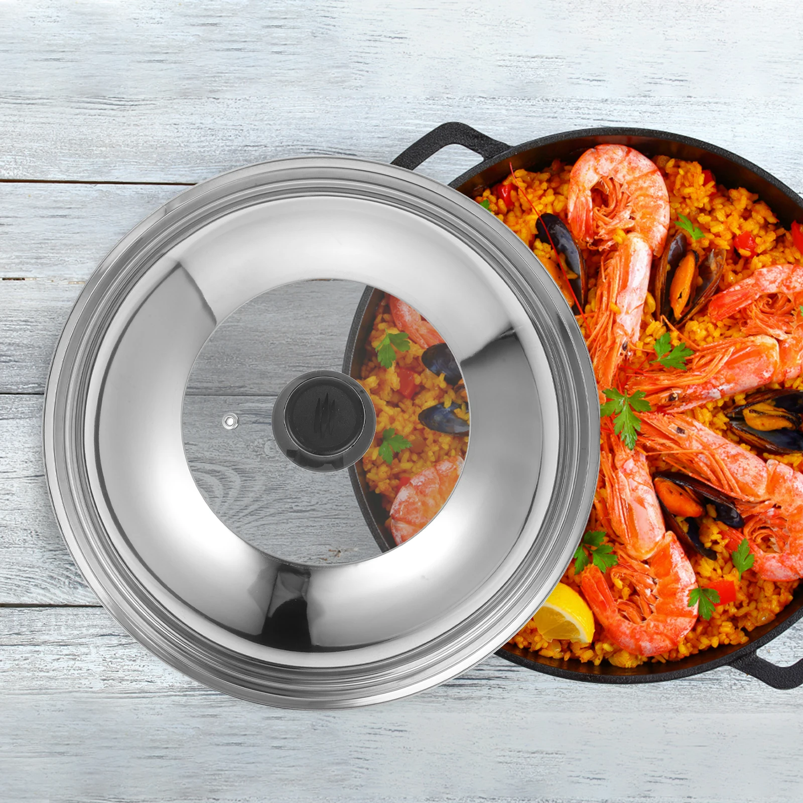 

34Cm Stainless Steel Cooking Pan Lid With Tempered Glass Visible Design Steam Vent Fit For Wok Pot Cover Replacement