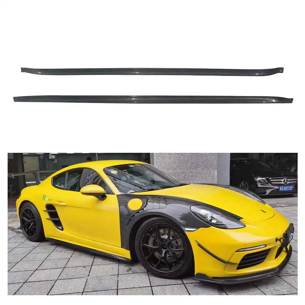 For Porsche 718 Boxster Cayman  3K Twill Dry Carbon Fiber Car Side Bumper Skirt body kit car accessories