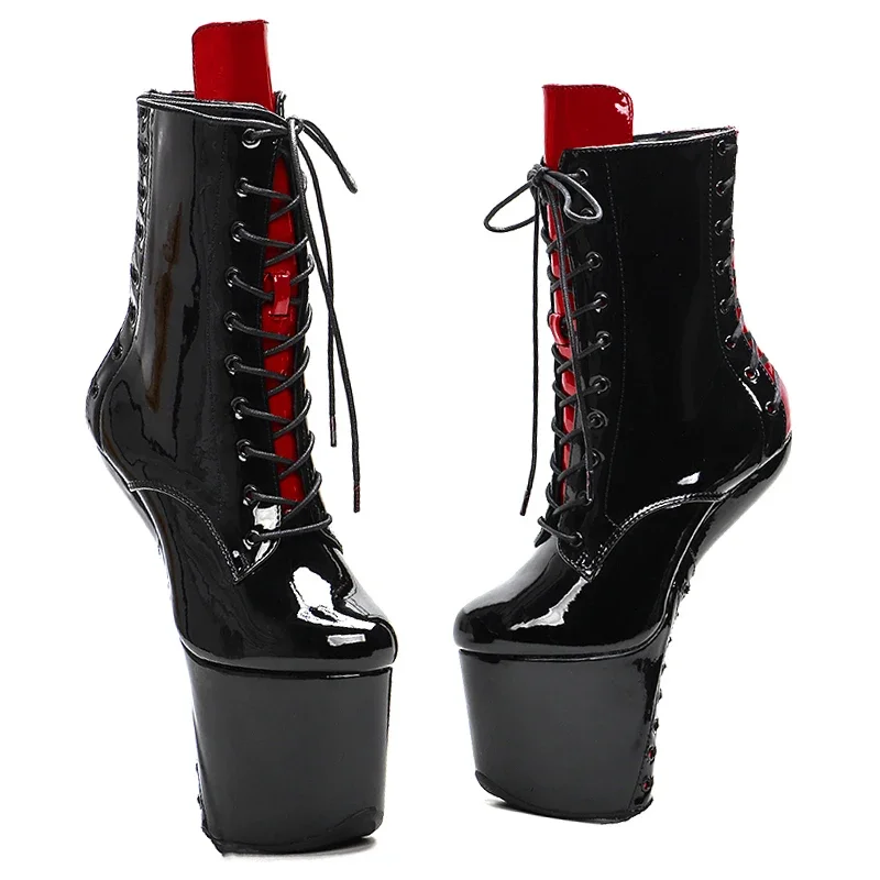 Leecabe Heelles style  Lace Up Ankle Boots Patent PU Mix color Sexy Exotic Stripper young trend fashion Pole Dance  boots