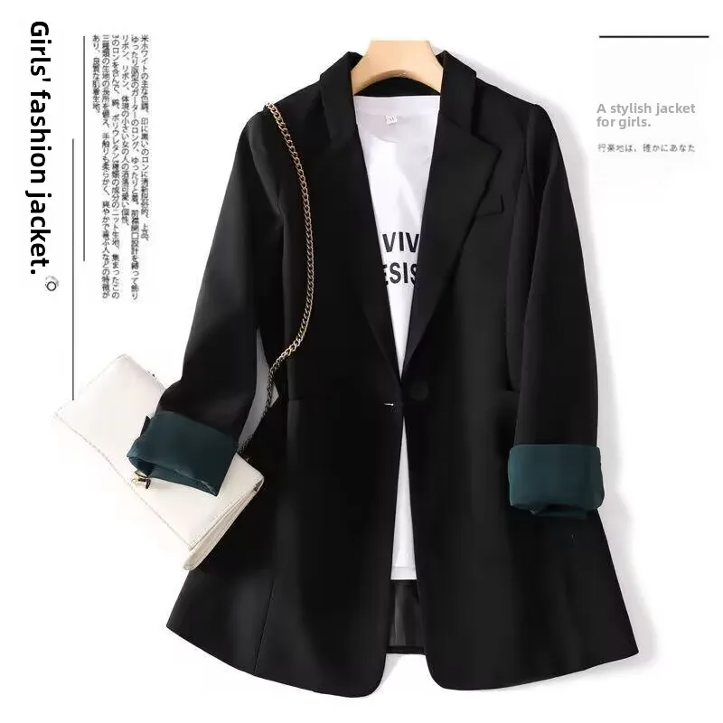 

Spring Autumn Women's Casual s Jaets Coats Suits Straight Street Sle Thin Polyester Long Sve One Button