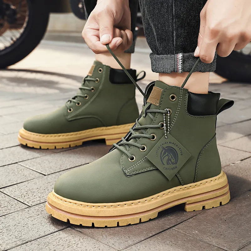 Fashion Green Men\'s Casual Boots 2024 Designer Ankle Boot Men Platform Comfortable Work Boots Male Plus Size 48 botas de hombre