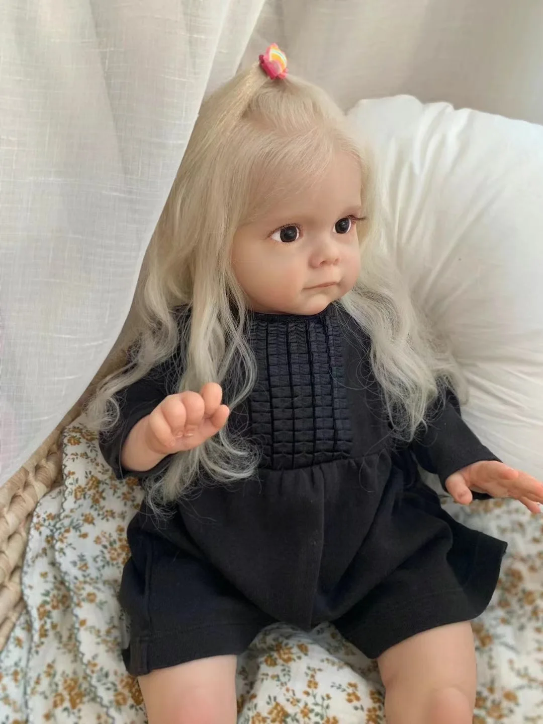 

FBBD Customized Limited Supply 24inch Reborn Baby Maggie With Hand-Rooted Long White Hair Already Finished Doll Christmas Gift