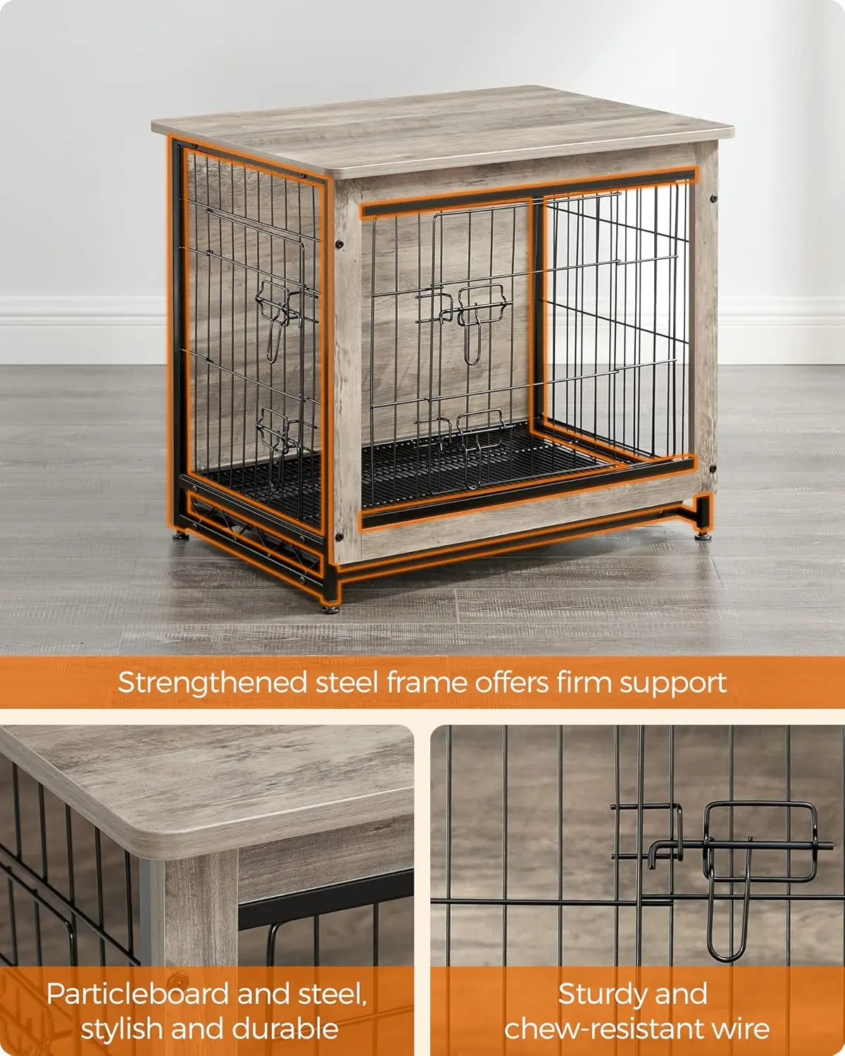 Dog Crate Furniture, Side End Table, Modern Kennel for Dogs Indoor up to 30 lb, Dog Cage with Multi-Purpose Removable Tray