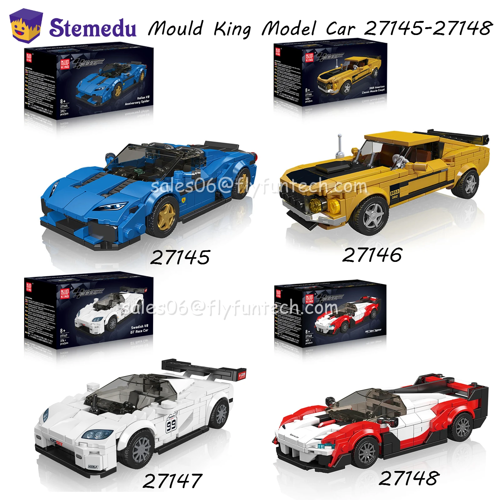 Mould King Supercar Building Blocks Racing Car Model Assembly Ornament Gift 27145-27148 Italian V8 Anniversary Sports Car