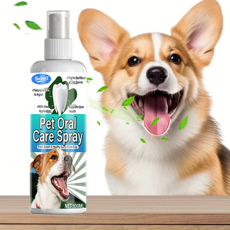 100 ml Haustier-Mundpflege-Zahnspray – sofortiger Mundgeruch-Eliminator, mit natürlichen Inhaltsstoffen – sicher für die Zahnreinigung von Hunden und Haustieren