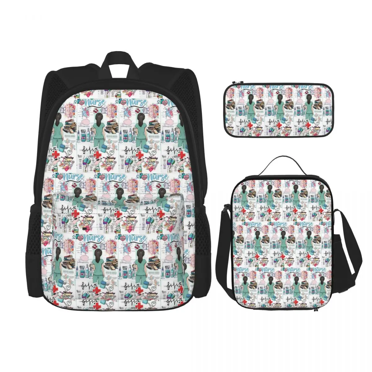

Enfermera En Apuros Doctor Nurse Backpacks Kids Bookbag School Bags Rucksack Lunch Bag Pen Bag Three-Piece Set