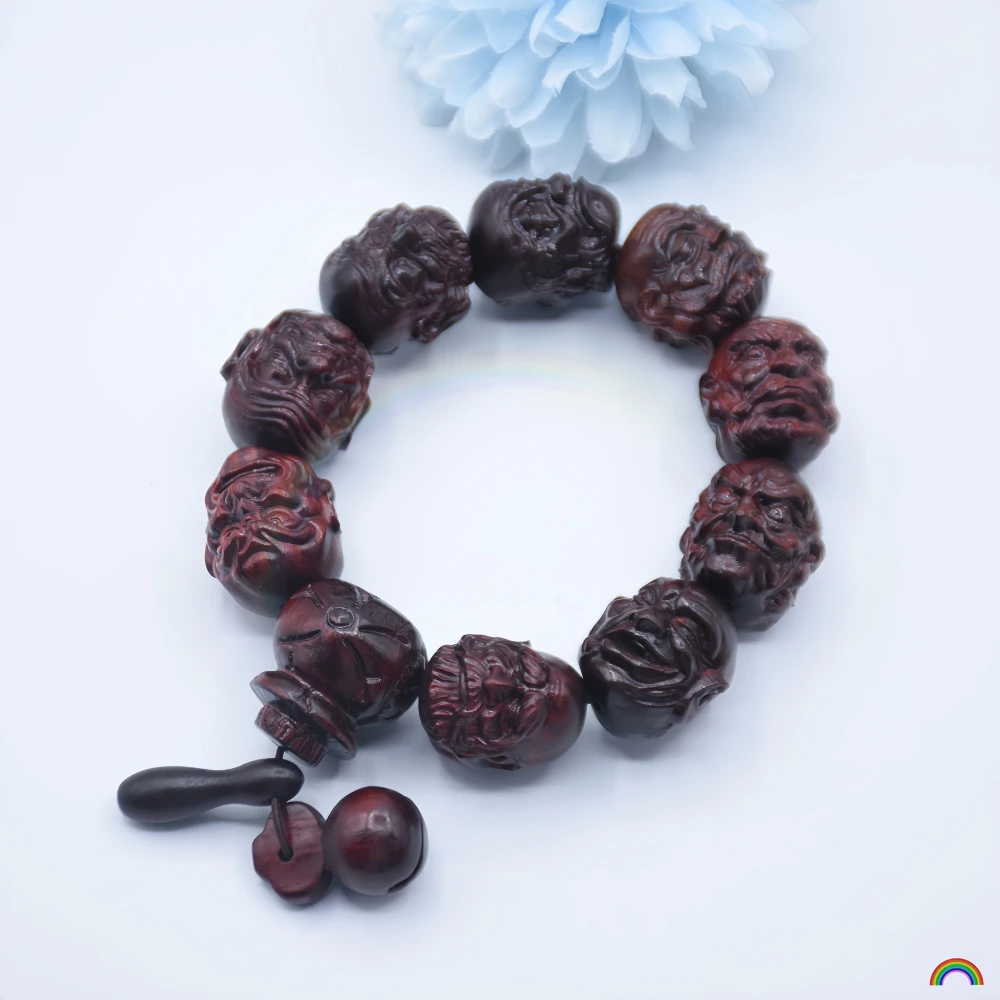 Natural red sandalwood carving 18 Arhat hand string sandalwood heart chanting Buddha magic wood rosary wen dang beads Rwbuy