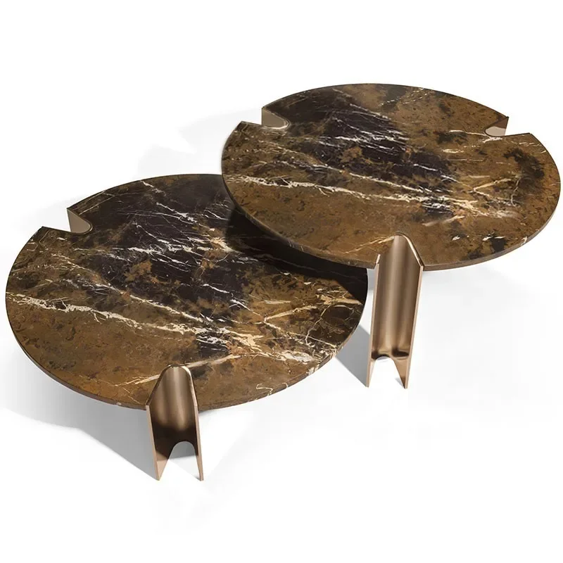 

Marble coffee table combination, Italian minimalist stainless steel round designer coffee table
