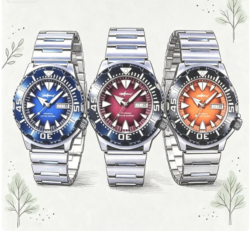 Stainless Bracelet Diver - Двухцветные черные спортивные дайверские часы с