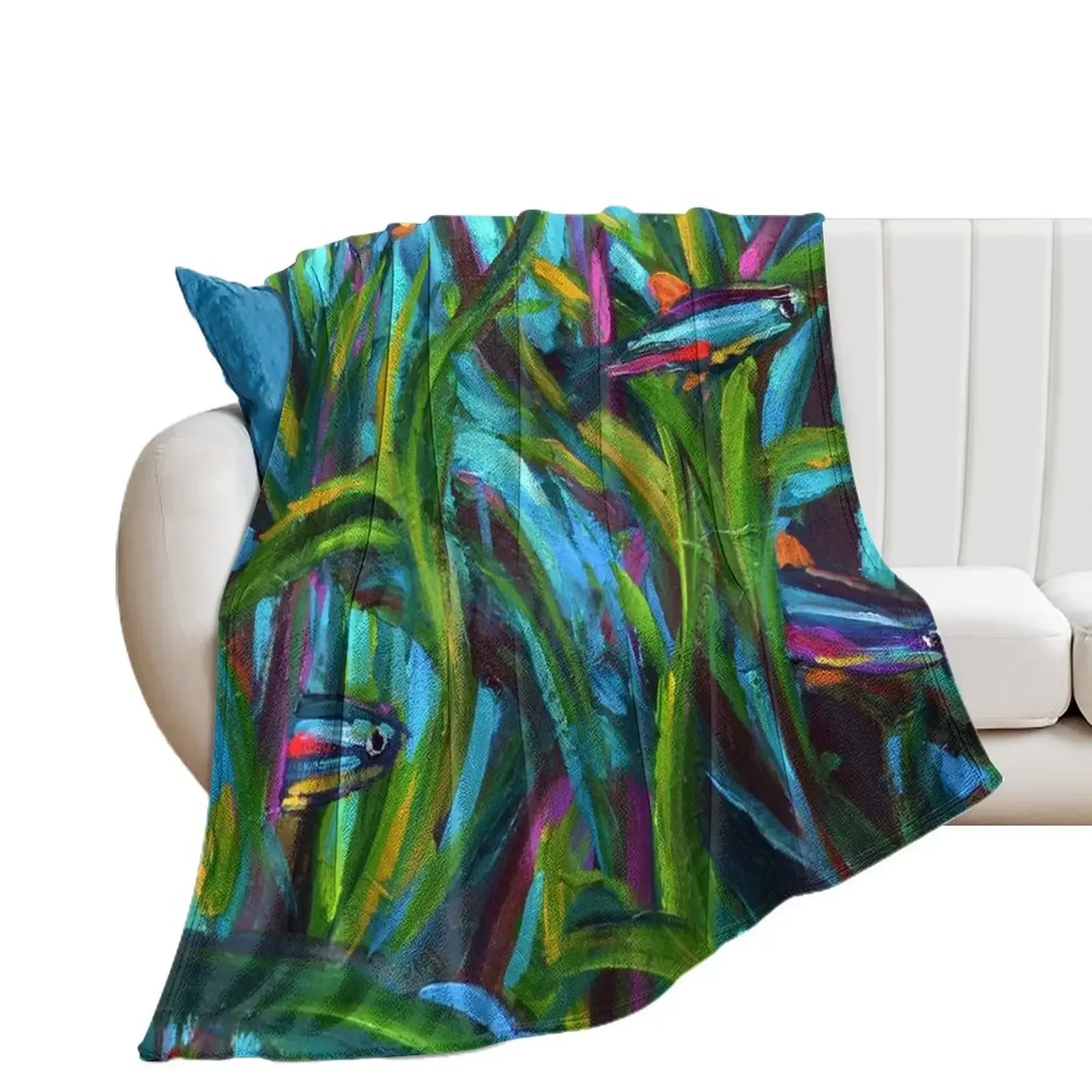 Neon Tetra Fish Art by Robert Phelps Throw Blanket decorative Vintage Blankets