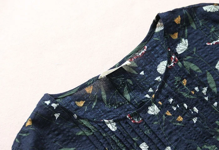 

Summer 2025 Loose Slimming Midi Cotton Linen irt Women's 3/4 Sve Large Size A-Line Doll irt Top Floral Print Regular S...