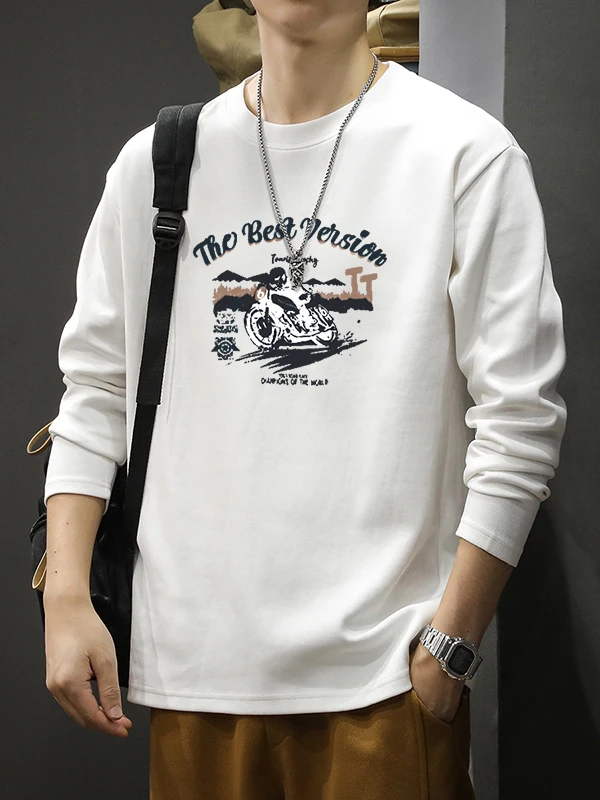 

Мужская футболка большого размера из чистого хлопка высокого качества Long Sve, облегающий базовый слой, осенний тонкий топ 2300 Pou