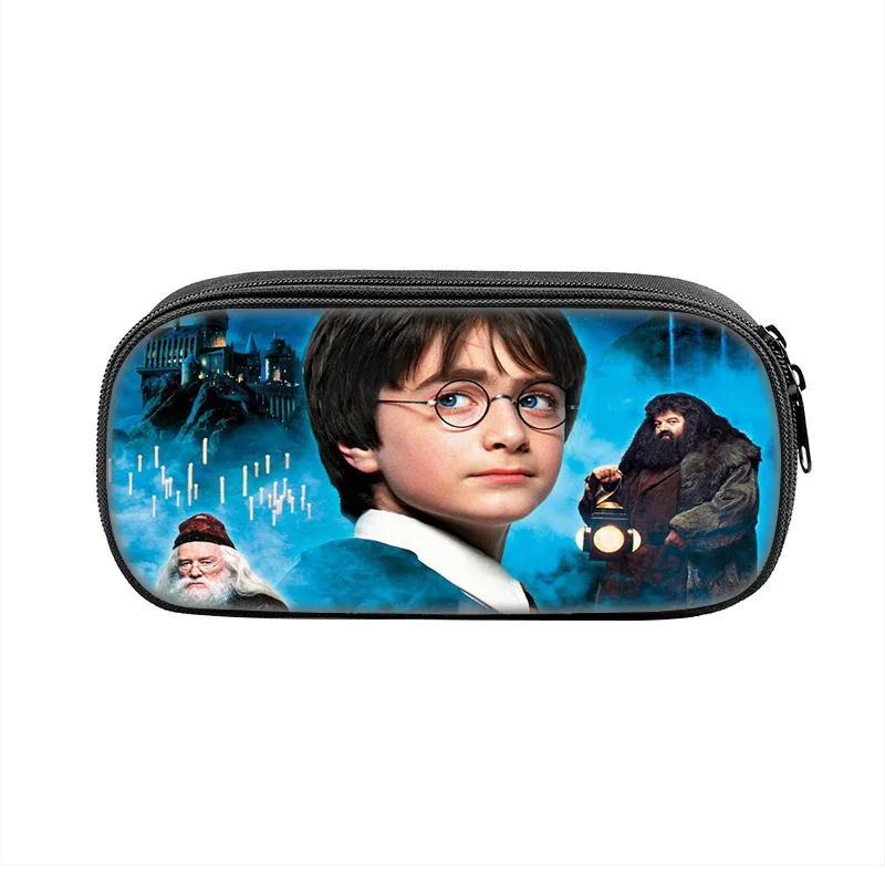 Estojo de Lápis com Padrão da Escola Mágica Harries para Potter, Bolsa para Canetas de Grande Capacidade, Material Escolar, Estojo com Zíper