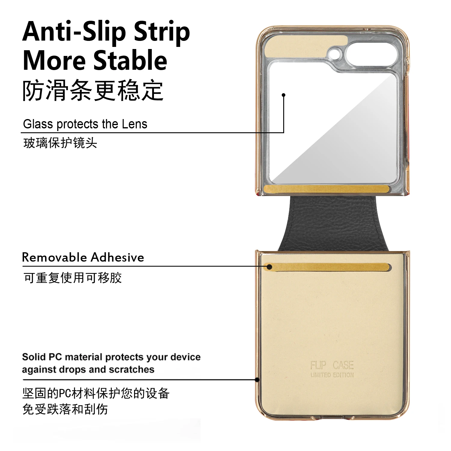 حافظة هاتف جلدية مطلية بالذهب من Vietao مع حلقة إصبع متوافقة مع هاتف Samsung Galaxy Z Flip 7 Flip 6 Flip5 Flip4 Flip3