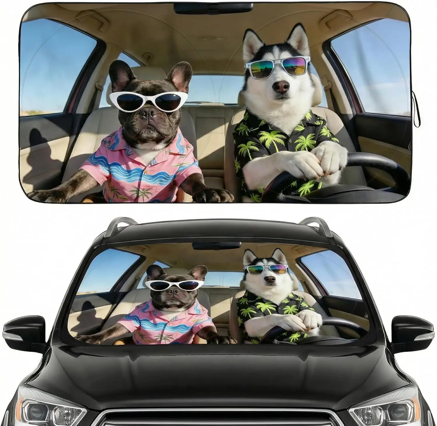 

Cute Husky & French Bulldog Car Windshield Sunshade, Foldable UV Heat Shield for Cars SUV Trucks