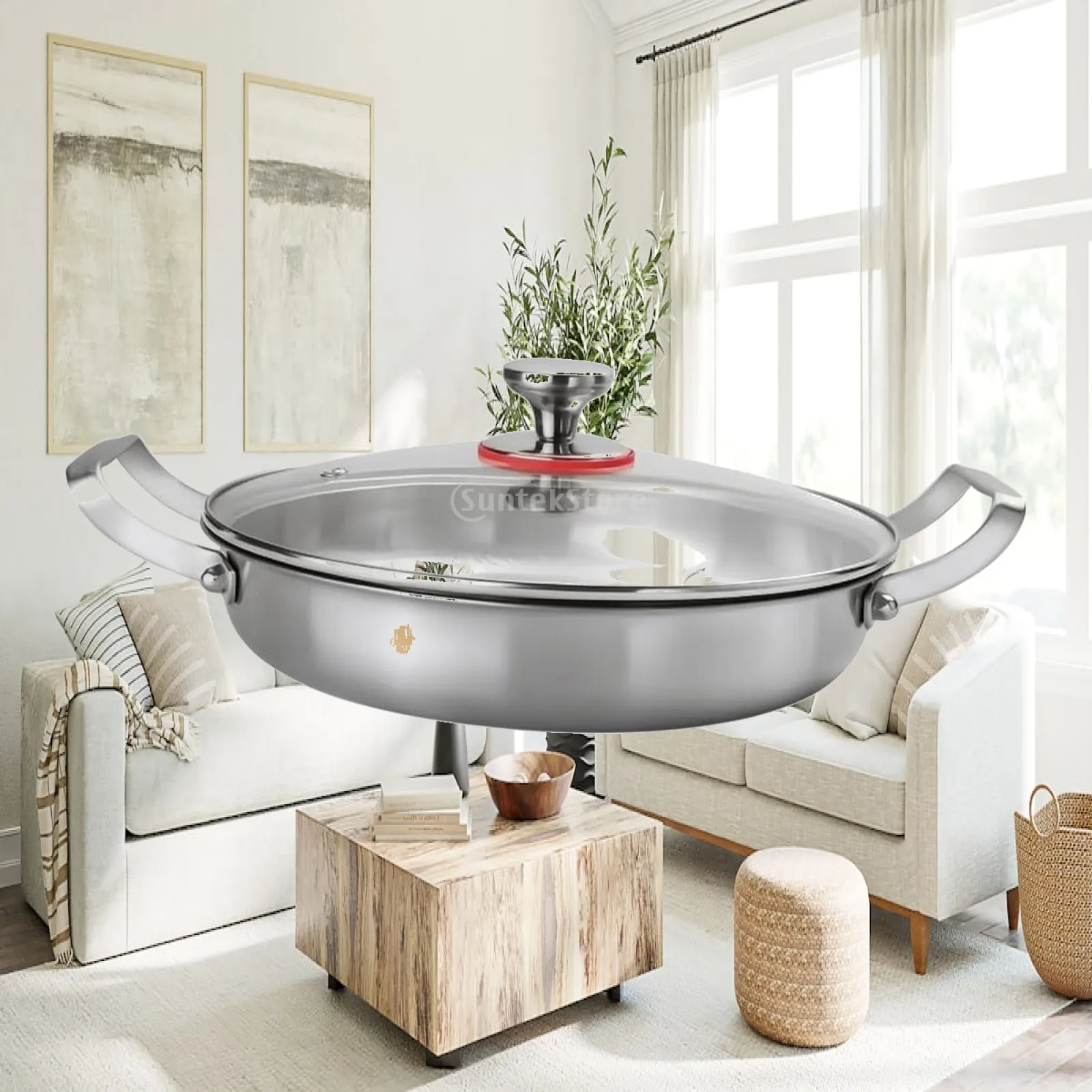 Uncoated Stainless Steel Skillet Pan 304 Tri Ply Bottom Frying Pan for Induction Cooker Stovetop Sautéing and Searing