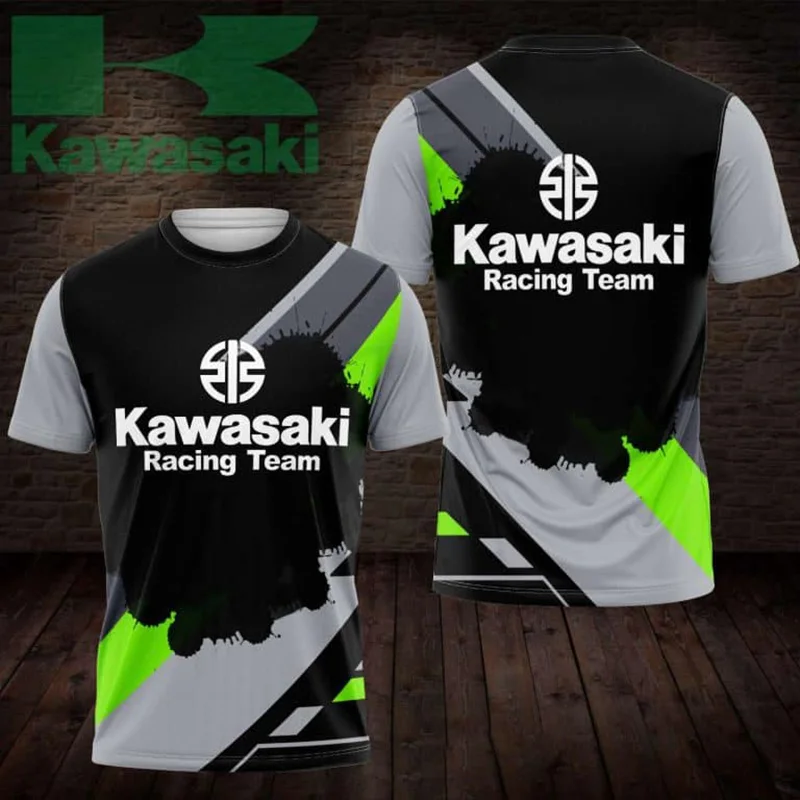 2024 Summer New Men T Shirts Motorcycle Kawasaki Logo 3D Print Casual Short Sleeve Breathable T-shirt image 2