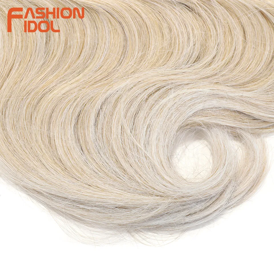 FASHION IDOL Cabello de crochet de onda corporal suave, 24 pulgadas, 3 piezas, trenzas sintéticas, cola de caballo falsa, ondulado ombre rubio, extensiones de cabello 6