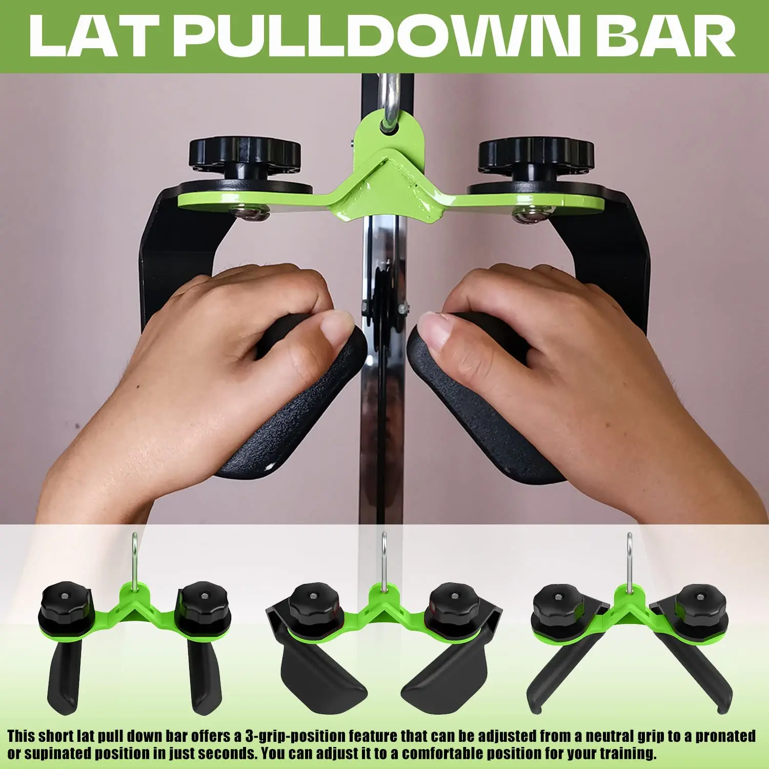 Adjustable Lat Pulldown Bar - Multi-Grip Cable Machine Attachment for Arm Strength Training & Home Gym Equipment