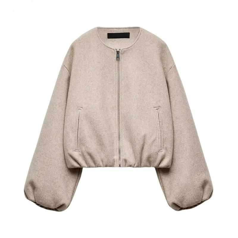 

Spring New Arrival Women's round Ne Long Sve Elastic Decorative Layer Soft Pilot Jaet Coat Commute Loose Fit ort Sle