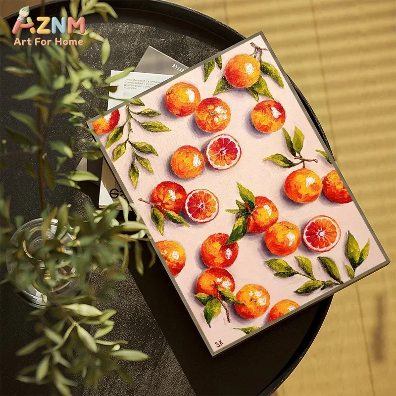AZNM Boho Fruit Oil Painting Canvas Wall Art, Orange Lemon Citrus Botanical Print Modern Kitchen Dining Room Home Wall Decor Unf