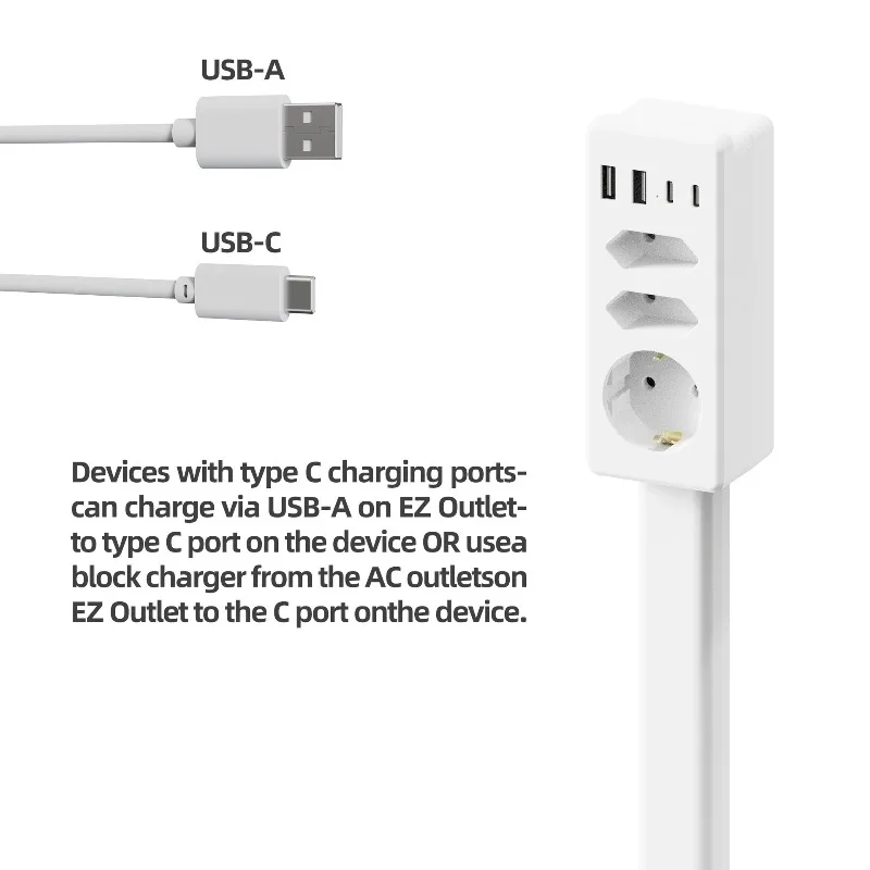 EU Standard Power Socket Extender, Fast Charging Electrical Outlet Expander For Sofa Bedside Table