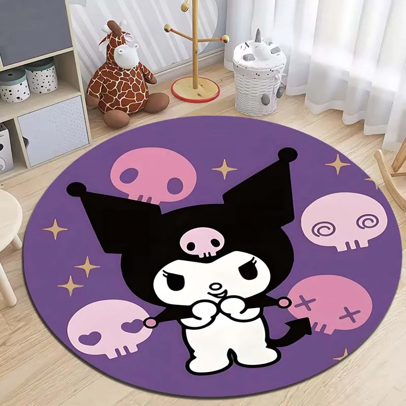 Japan Sanrio Kuromi Printed Round Carpet Living Room Sofa Table Carpet Large Pet Mat Soft Round Rug Home Decor Grils Gifts