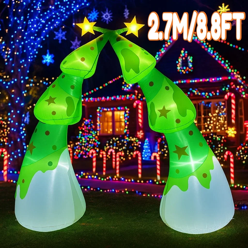Árbol de Navidad inflable de 2,7 M/8,8 pies, arco, luces LED de estrellas, decoraciones para el hogar, juguetes, patio, adornos navideños, decoración de iluminación