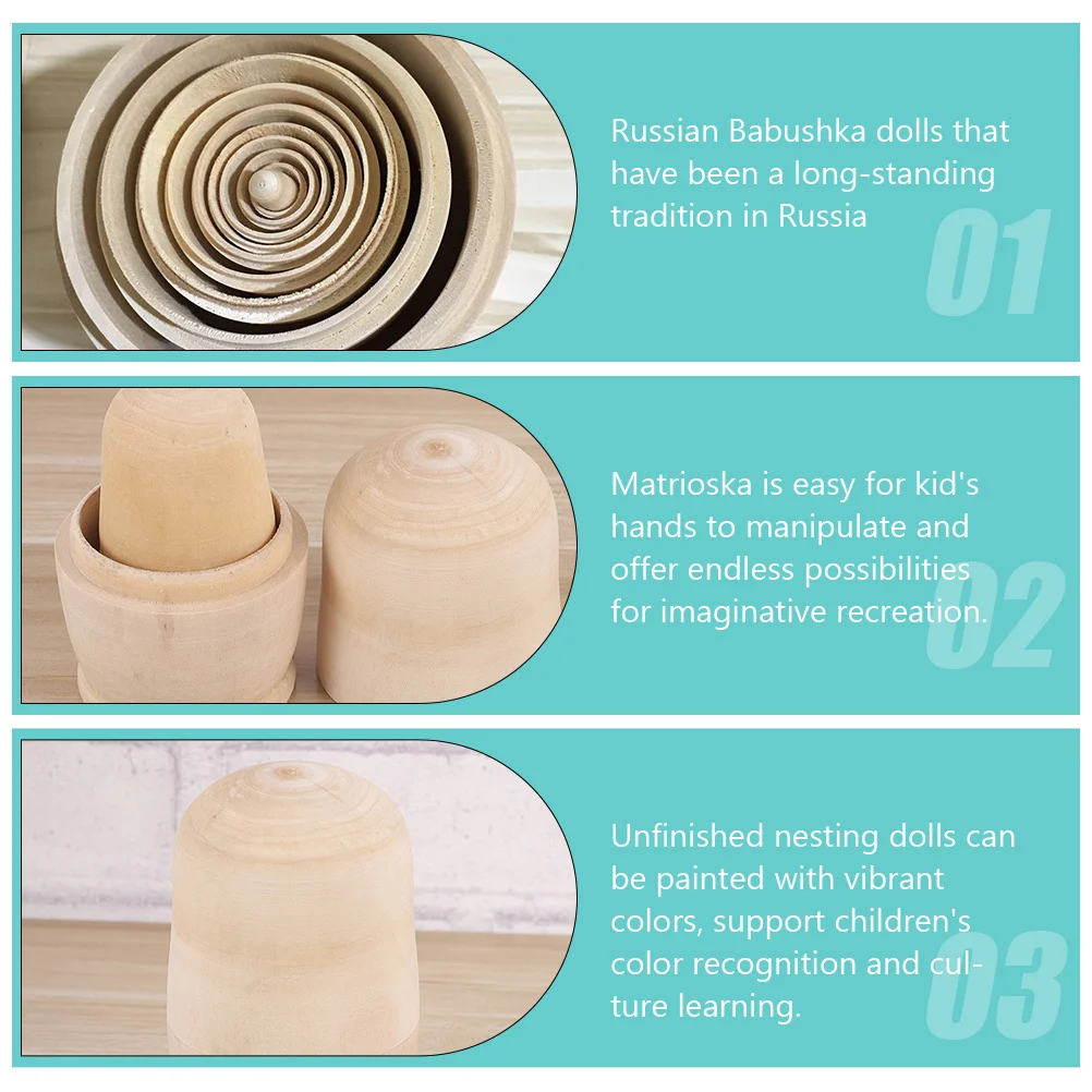DIY 無塗装マトリョーシカ 1セット 未完成 ロシアのバブーシュカ 滑らかな表面 鮮やかな色 文化学習 アートレッスン