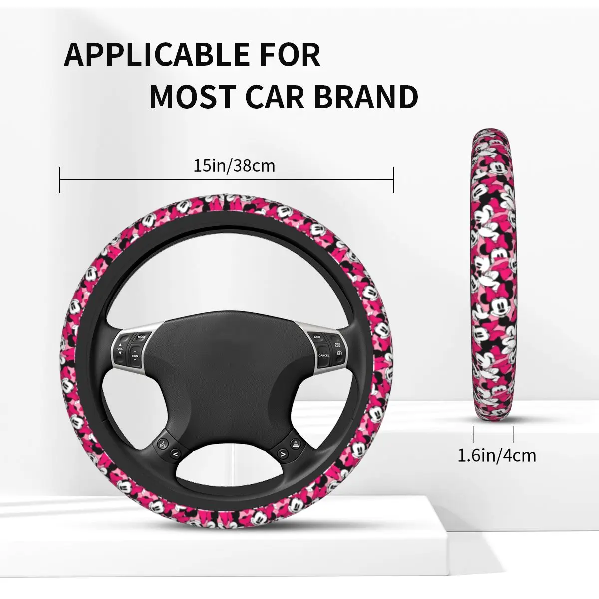 38cm Car Steering Wheel Cover Minnie Mouse Anti-slip Auto Decoration Elastische Automobile Accessory