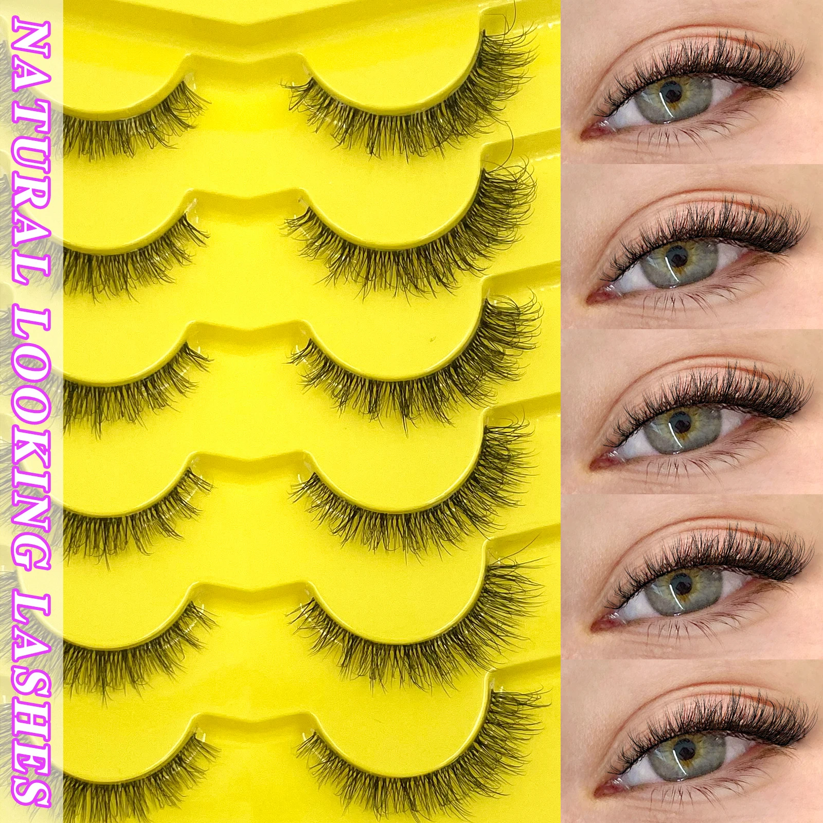 6 Pairs Manga Lashes With Clear Band Eyelashes Cat Eye Eyelashes Natural Full False Eyelashes Volumized Eyelash Extension