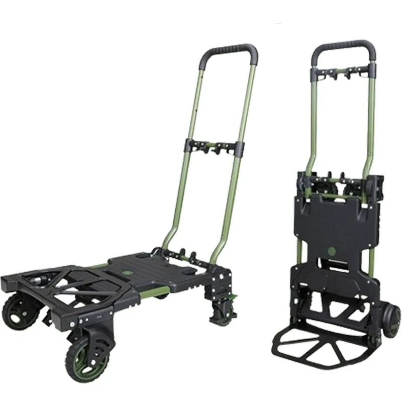 Portable Folding Collapsible Aluminum Cart Dolly Pull Truck Carring Trolley Black Tool Cart Storage With 4 Wheels Luggage Cart