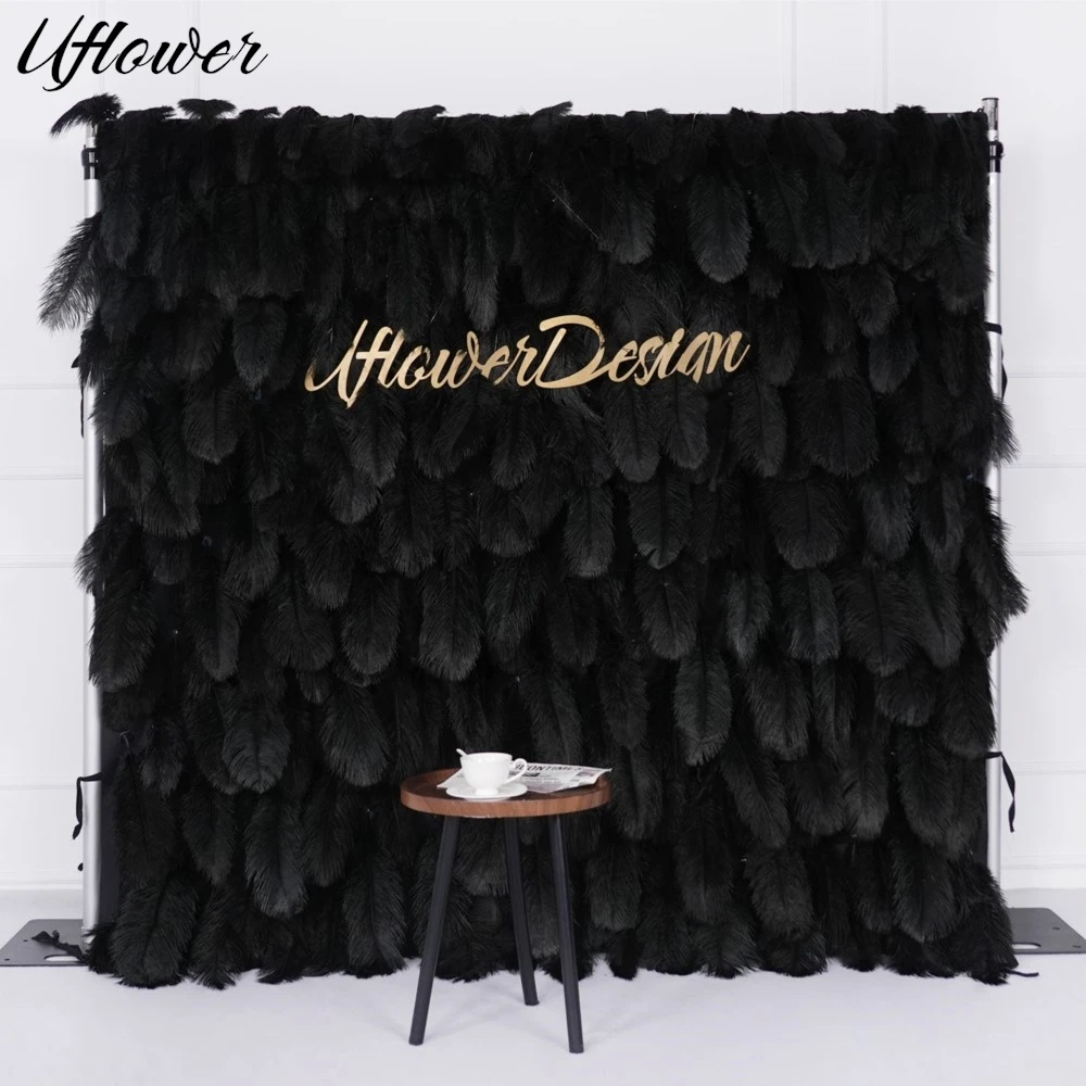 

Uflower 3D Luxurious Black Flower Wall Artificial Feather Wall Wedding Background Decor Wedding Birthday Party Stage Event Props
