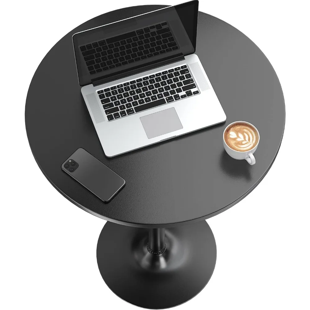 Tavolo da pub Tavolo da cocktail rotondo con altezza barra Base in metallo Piano in MDF Ossidiana Piano da 23,8 pollici, altezza 39,5 pollici (1, Nero-1)