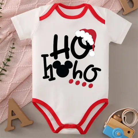 MINISO Merry Christmas Mickey Print Pure Cotton Baby Cloths Jumpsuit Onesie Bodysuit for 0-12 Months Newborn Best Gift for Baby