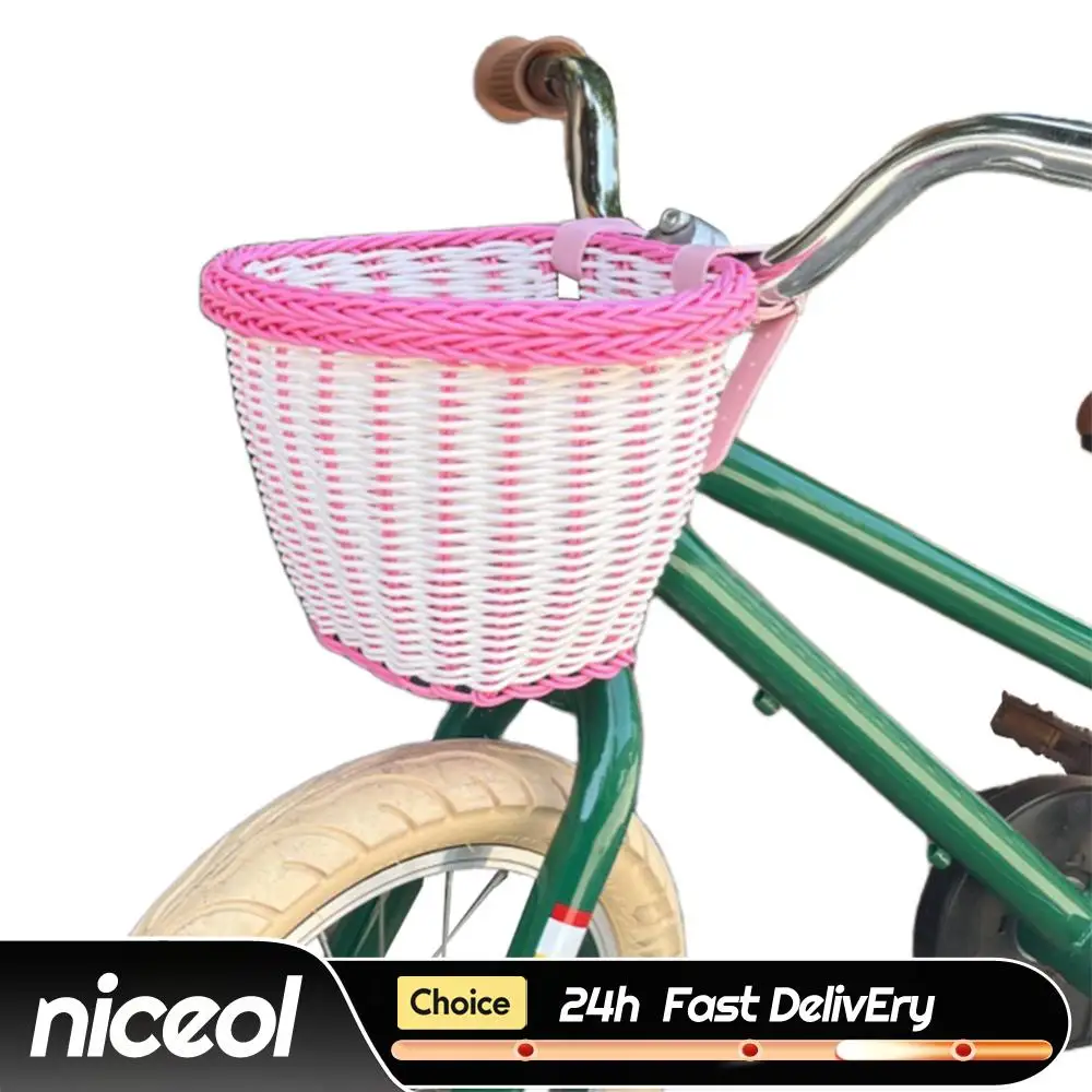 

Bike Front Basket Adjustable Leather Straps Handwoven Bicycle Basket Cycling Handlebar Basket for Kids Adult Bikes