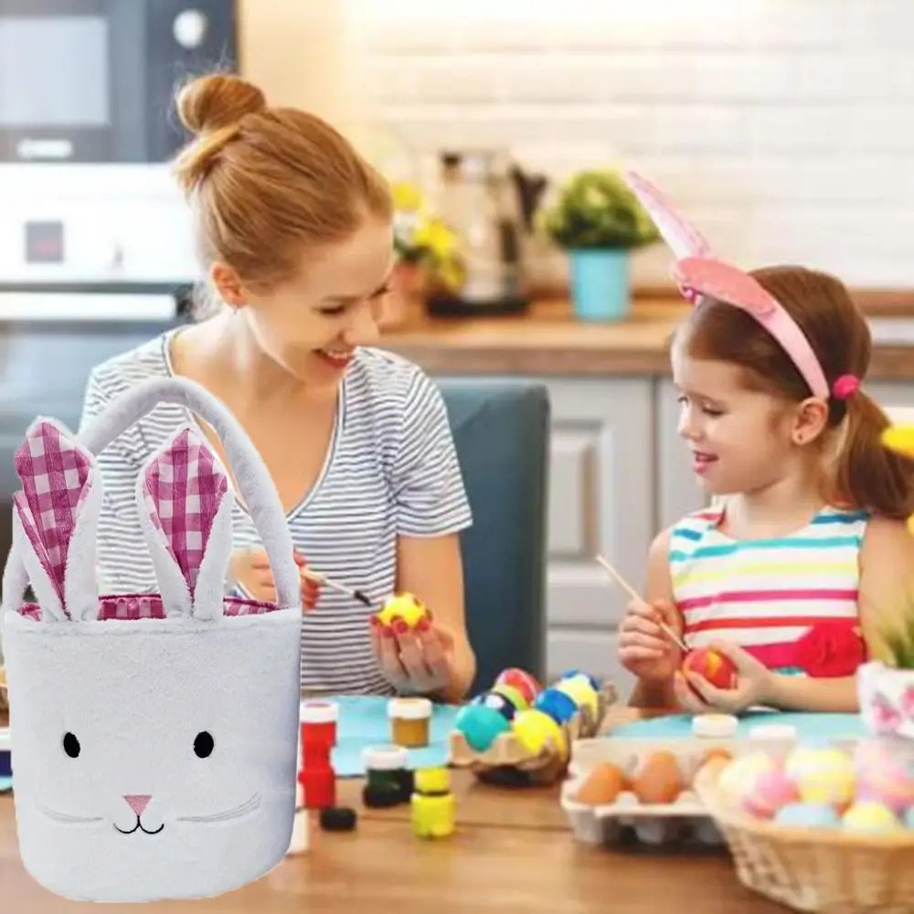 Cute Cloth Easter Basket Soft Decorative Rabbit Candy Bag Hand-Held with Ears Children's Easter Basket Easter Party Gifts