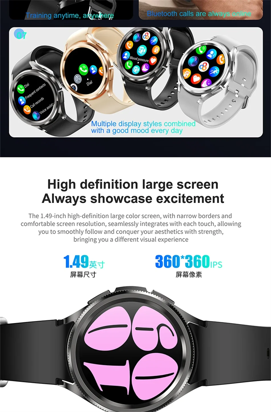 2026 Neue Watch 6 Classic Smartwatch für Damen, modisch, mit Bluetooth-Anruf, Sprachassistent, Gesundheitsüberwachung, kompatibel mit Android und iOS, Smartwatch für Herren – Detail 2