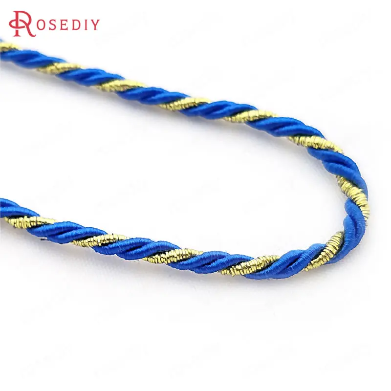 20 Meters 3MM 4MM 5MM Gold Color Thread and Color Polyester Three Strands Twisted Rope Cords Diy Jewelry Findings Accessories