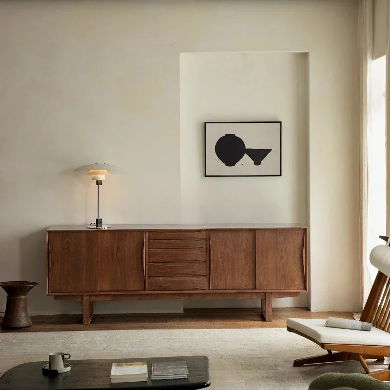

smt1 Retro style designer solid wood sliding door storage side cabinet living room TV cabinet