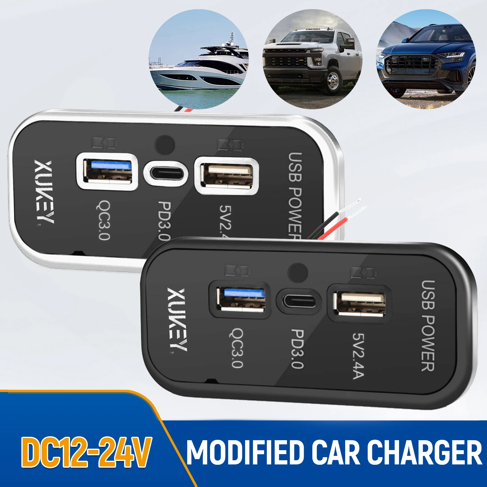 

Автомобильное зарядное устройство с двумя USB-портами типа C, адаптер для зарядного устройства 12 В/24 В, автомобильный USB-разветвитель, розетка, панель, адаптер для кемпера, грузовика, лодки, автофургона