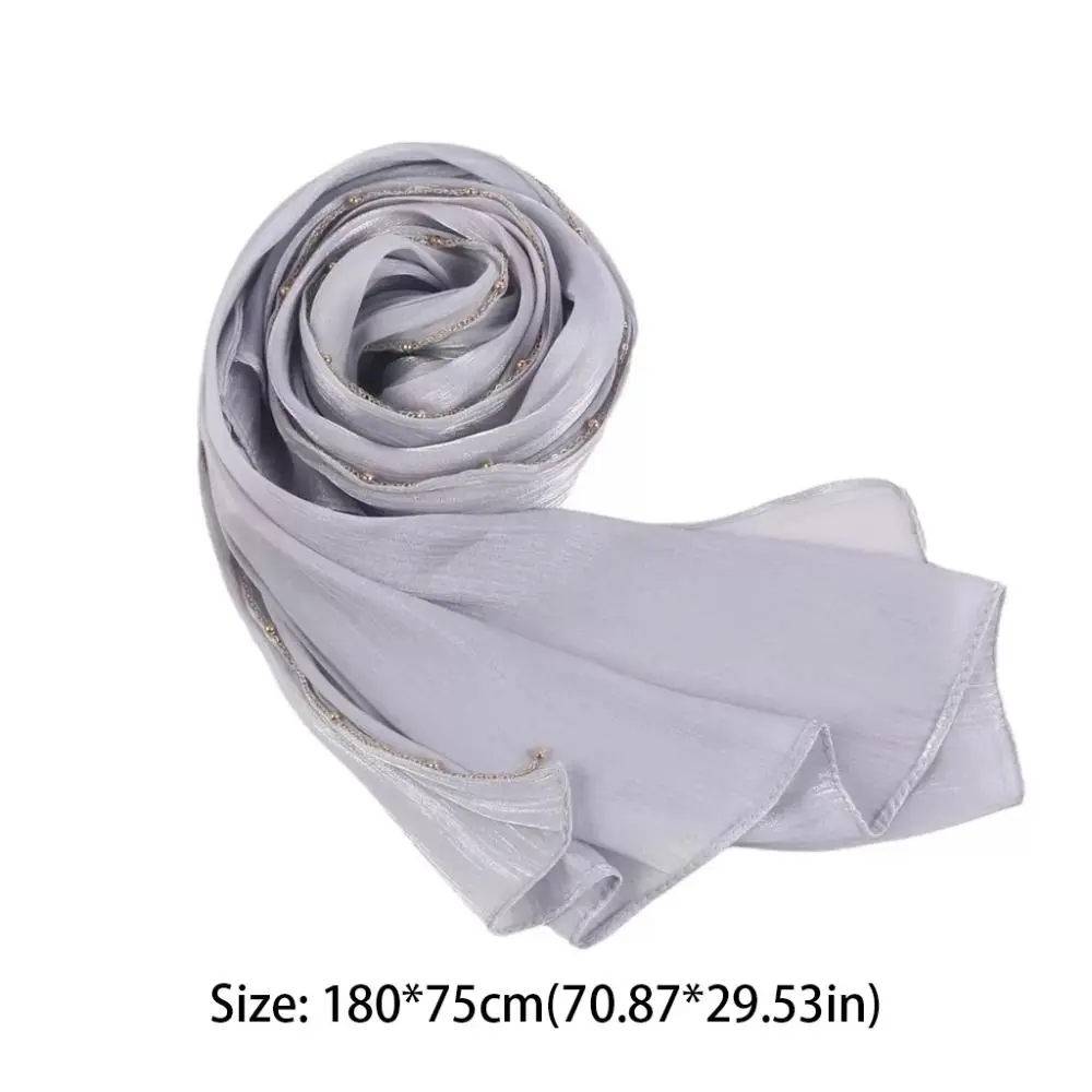 Luxus Perlen islamischen Turban Chiffon lange Wraps Schal Pashmina dünne ethnische Stil Schal Frauen