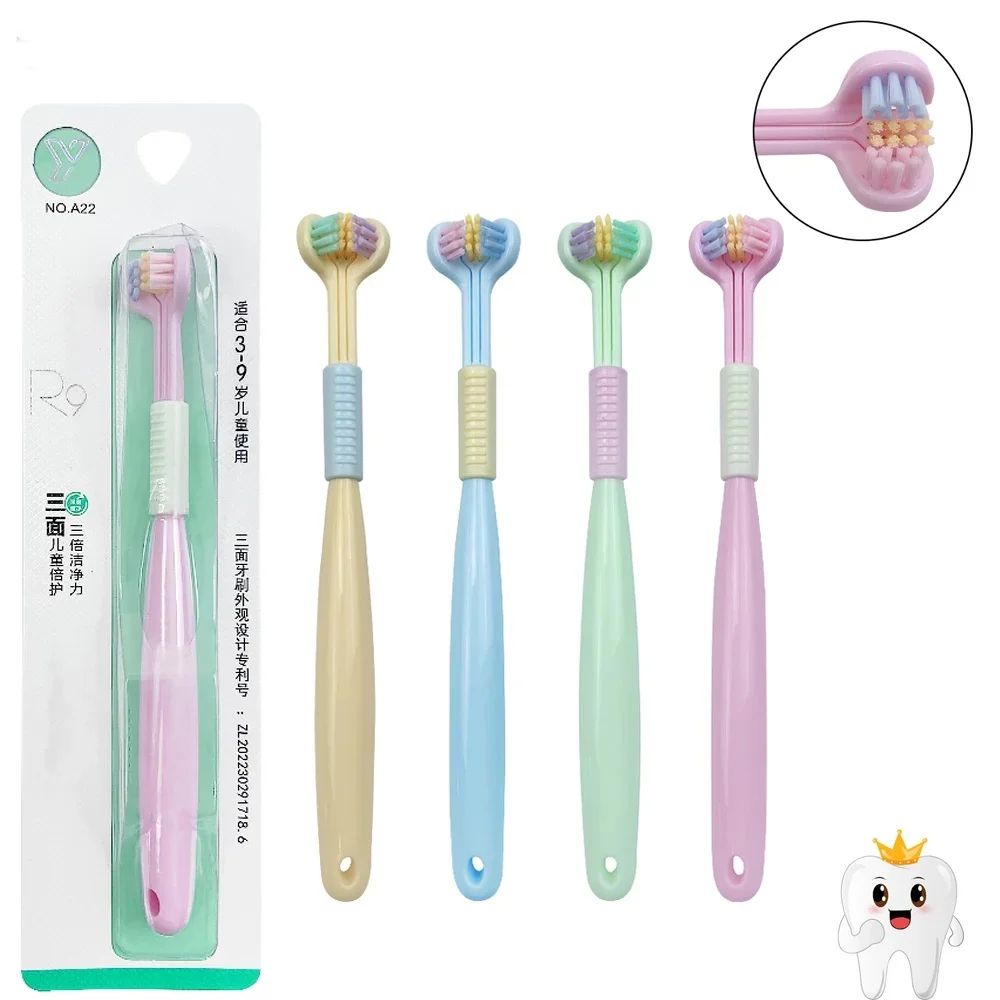2Pcs Three-sided Soft Bristle Toothbrush For Children Teeth Cleaning Three Headed Toothbru for Aged 4-12 Cleaning Toothbrush