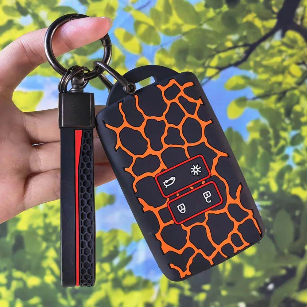 Crack Pattern Silicone Key Protector With Keychain For Renault Clio 4 5 Arkana Captur Megane Kadjar Dacia Duster Sandero