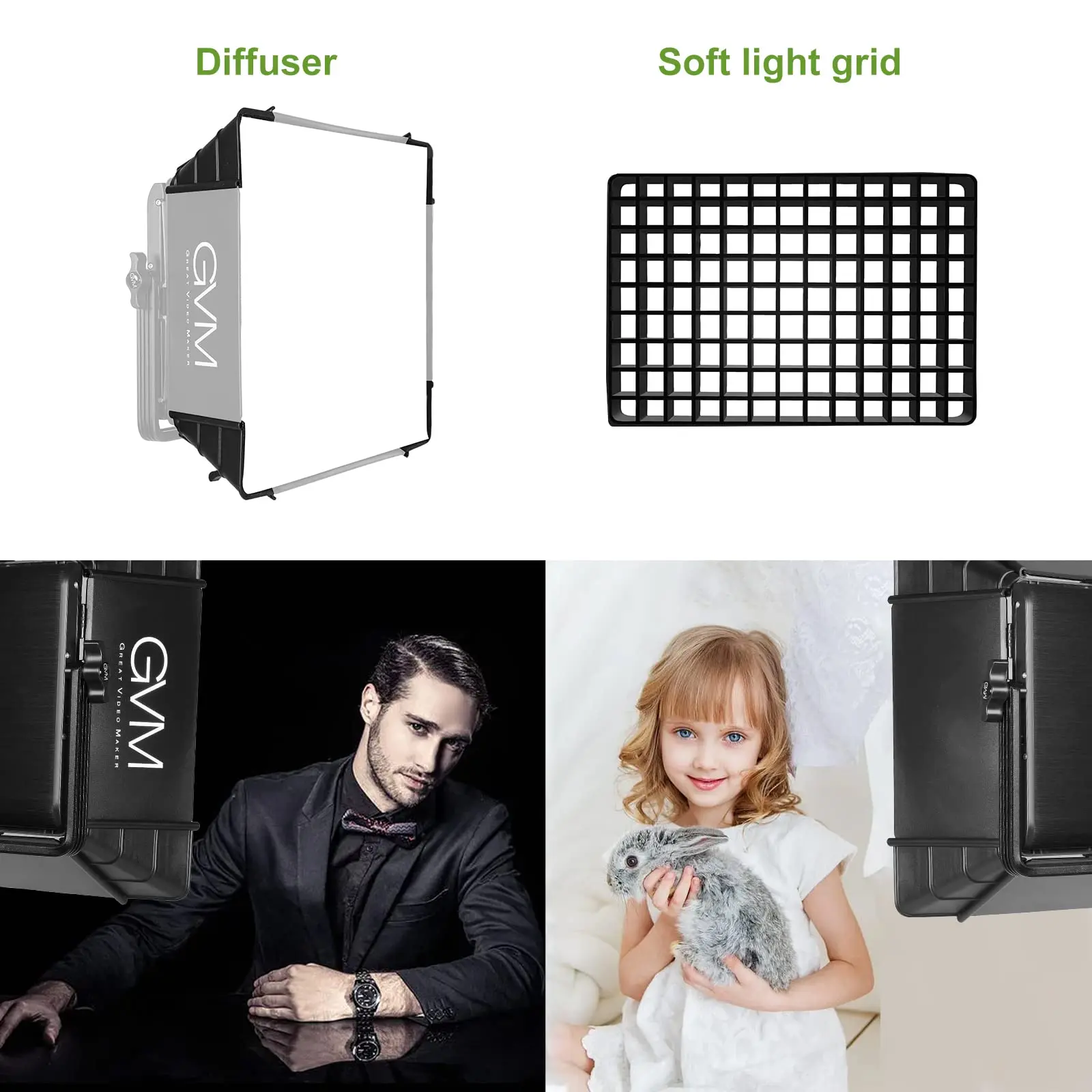 GVM Foldable Softbox Diffuser with Grid Beehive for RGB 1300D/1500D Series LED Video Light Panel Lighting Portrait Photography