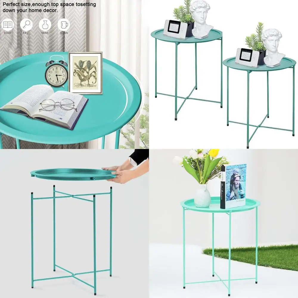 

Пара зеленых металлических уличных складных приставных столиков для патио и гостиных