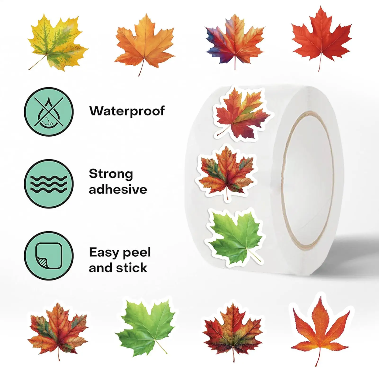 500 Pieces Autumn Stickers Maple Leaf Laptop Stickers Decal Roll For Fall Thanksgiving Water Bottle Planner Letter Scrapbook