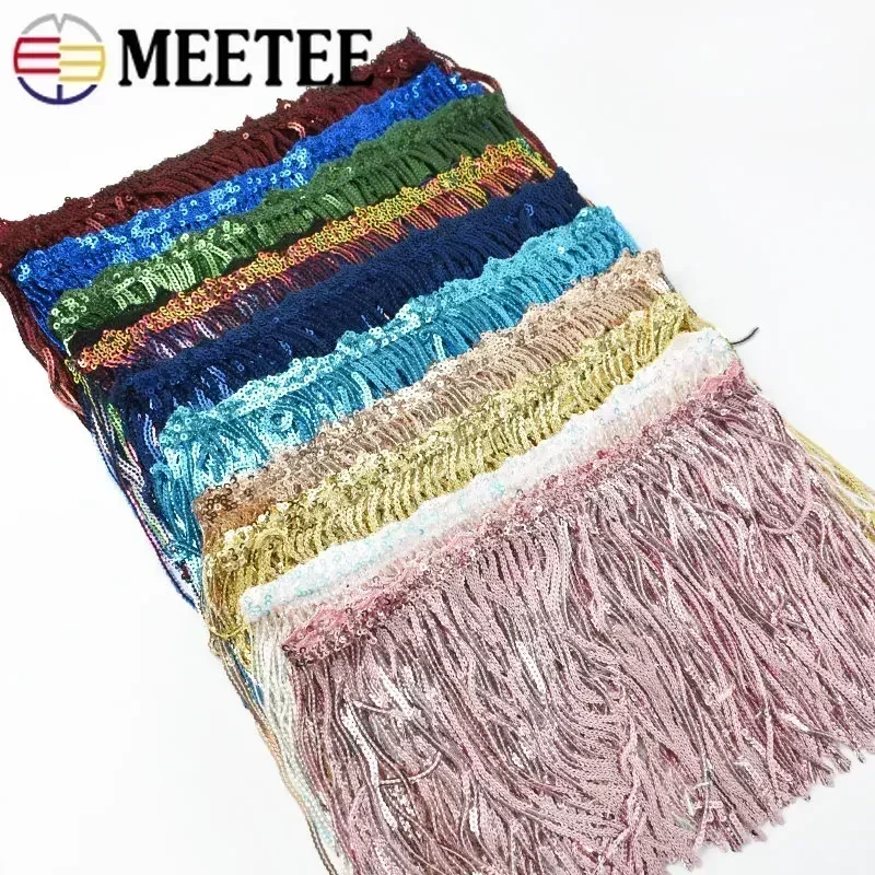 1/2/4Yards Meetee 17cm Laser Sequins Tassel Lace Trim Glitter Fringe Ribbon for Show Clothes Dress DIY Crafts Sewing Accessories